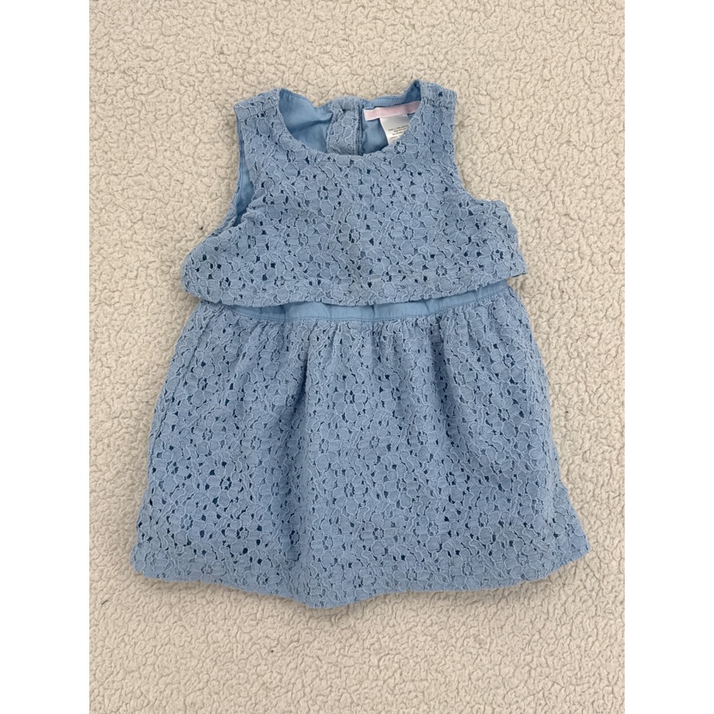 Janie and Jack Baby Girl Blue Eyelet Flower Lace Sleeveless Dress 18-24 Months